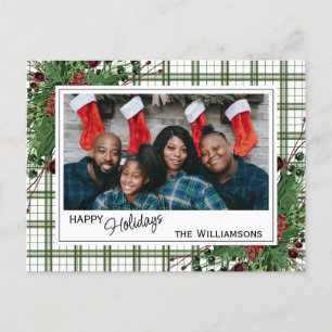 Classy Green Holly Red Berries Botanical Foliage Postkarte