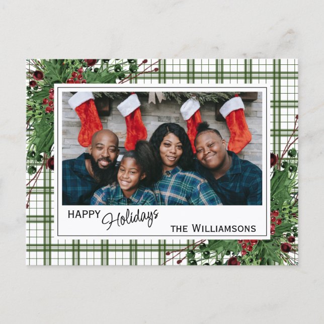 Classy Green Holly Red Berries Botanical Foliage Postkarte (Vorderseite)