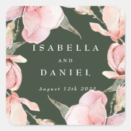 Classy Green Magnolia Custom Wedding Quadratischer Aufkleber