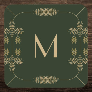 Classy Green und Gold Monogram Getränkeuntersetzer