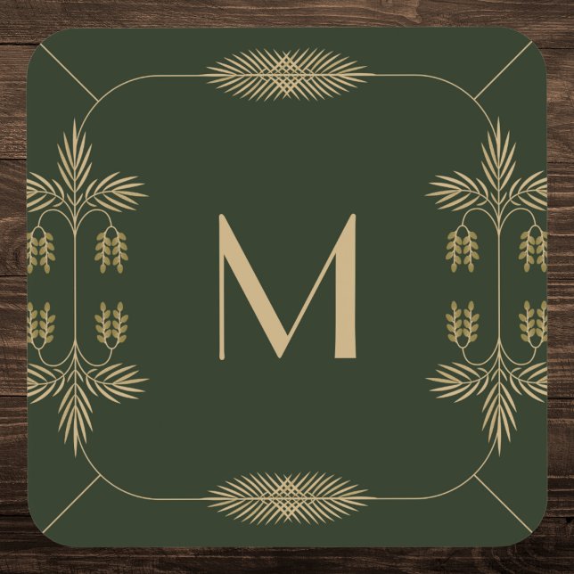 Classy Green und Gold Monogram Getränkeuntersetzer (Von Creator hochgeladen)