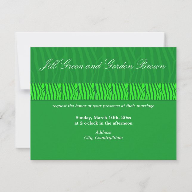 Classy Green Zebra Pattern Hochzeitseinladung Einladung (Vorderseite)