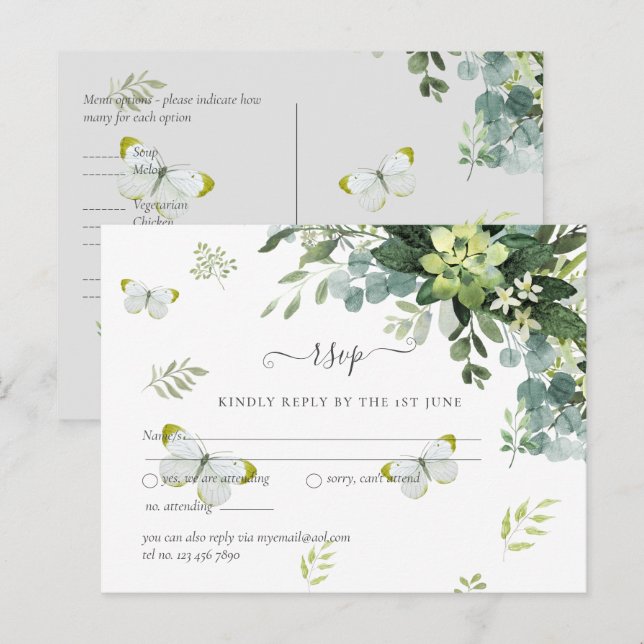 Classy Greenerage Foliage Wedding RSVP Postkarte (Vorne/Hinten)