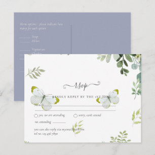 Classy Greenerage Foliage Wedding RSVP Postkarte