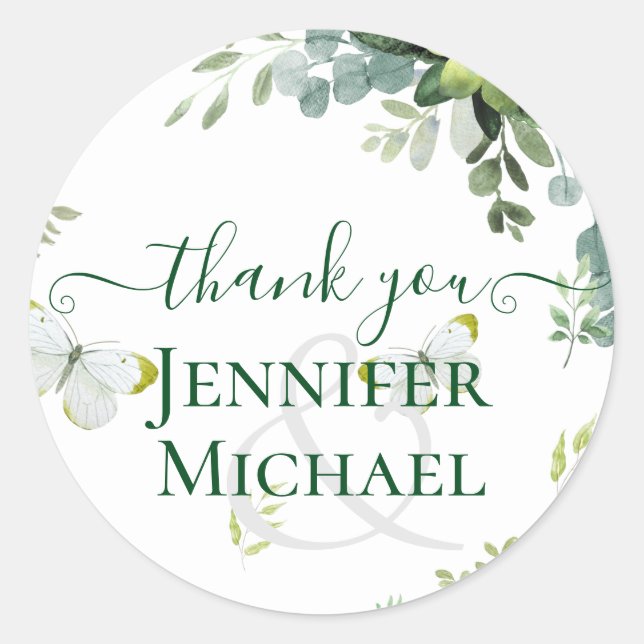 Classy Greenerage Foliage Wedding Runder Aufkleber (Vorderseite)
