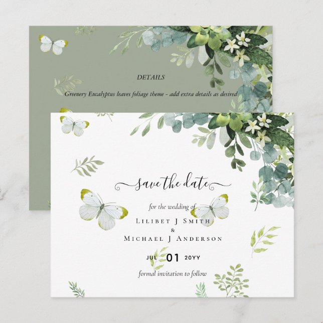 Classy Greenerenerity Foliage Wedding rettet die T Postkarte (Vorne/Hinten)