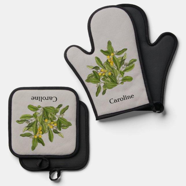 Classy Greenerity Foliage Oven Mitt und Pot Holder Ofenhandschuh & Topflappen-Set (Vorderseite/Rückseite)