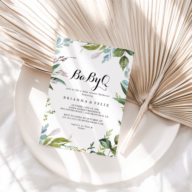 Classy Greenery BabyQ Baby Duschgrill Einladung (Von Creator hochgeladen)