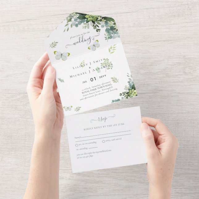 Classy Greenery Foliage Wedding Einladungen Budget (Abreißen)
