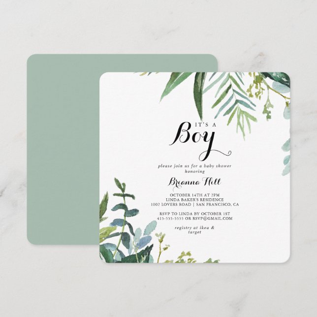 Classy Greenery Tropical Es ist eine Baby-Dusche Einladung (Vorne/Hinten)