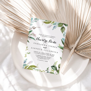 Classy Greenery Tropical Nuestra Boda Wedding Einladung