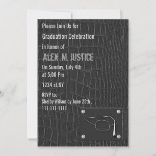 classy gris cuir fête de graduation Invitation