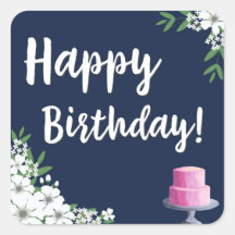 Classy Happy Birthday White Floral mit Cake