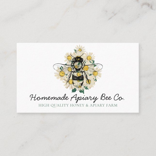 Classy Heart Daisy Blume Apiary Honey Bee Visitenkarte (Vorderseite)