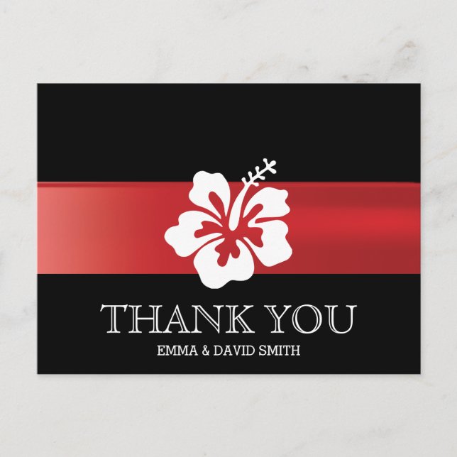 Classy Hibiskus Red Ribbon Wedding Vielen Dank Postkarte (Vorderseite)