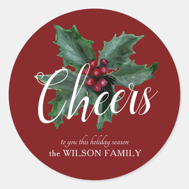 Classy Holly Weihnachtskleber Runder Aufkleber (Vorderseite)