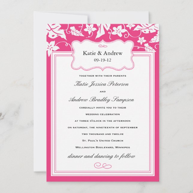 Classy Hot Pink Hochzeitsvorlage Einladung (Vorderseite)