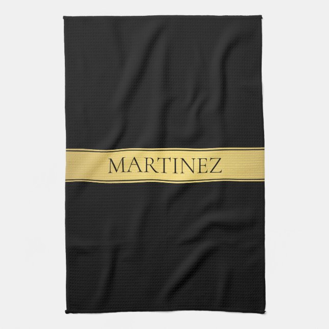 Classy Imitate Gold Streifen & Black Background od Geschirrtuch (Vertikal)