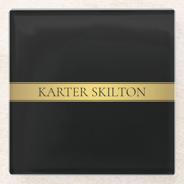 Classy Imitate Gold Streifen & Black Background od Glasuntersetzer (Vorderseite)