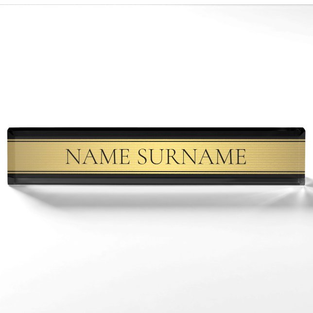 Classy Imitate Gold Streifen & Black Background od Namensplakette (Vorderseite)