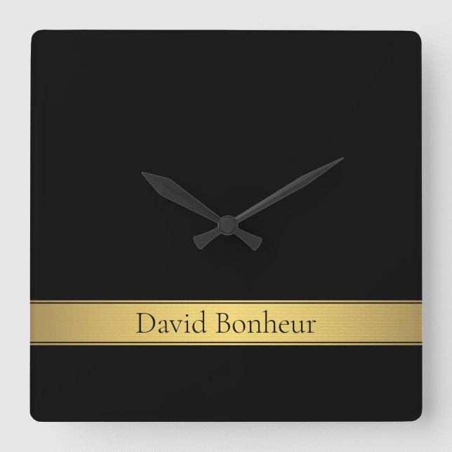 Classy Imitate Gold Streifen & Black Background od Quadratische Wanduhr (Vorderseite)