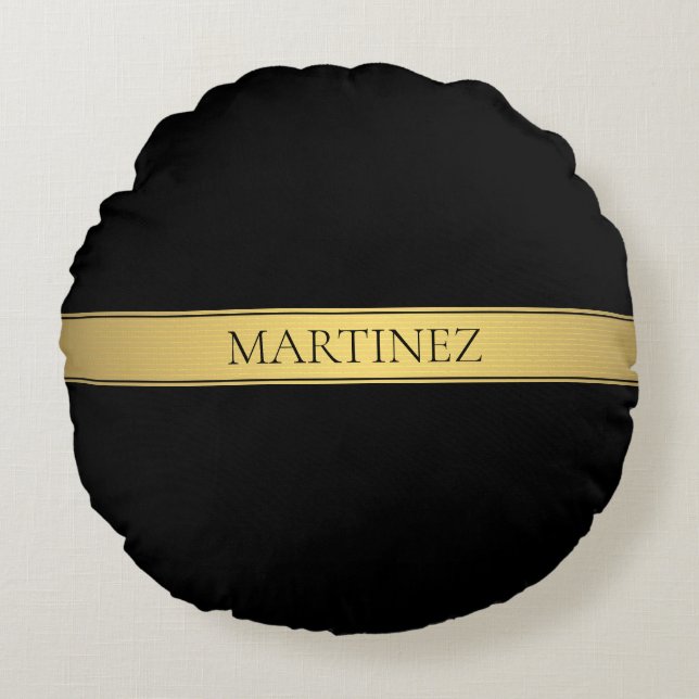 Classy Imitate Gold Streifen & Black Background od Rundes Kissen (Vorderseite)