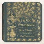Classy Jane Austen Pride and Prejudice Book Cover Rechteckiger Pappuntersetzer<br><div class="desc">Ein elegantes Geschenk für einen Jane Austen-Fan mit einem Foto von Pride und Prejudice Buchcover,  dunkelgrün mit einem Imitat vergoldeten Pfau.</div>