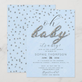 Classy Jewel Blue Sparkle Glitzer Boy Baby Dusche Einladung