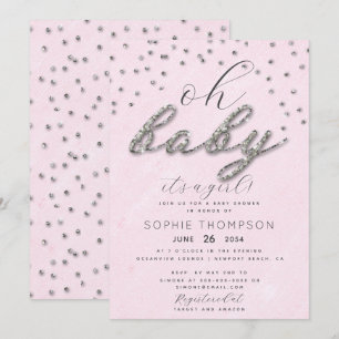 Classy Jewel Pink Sparkle Glitzer Girl Baby Dusche Einladung