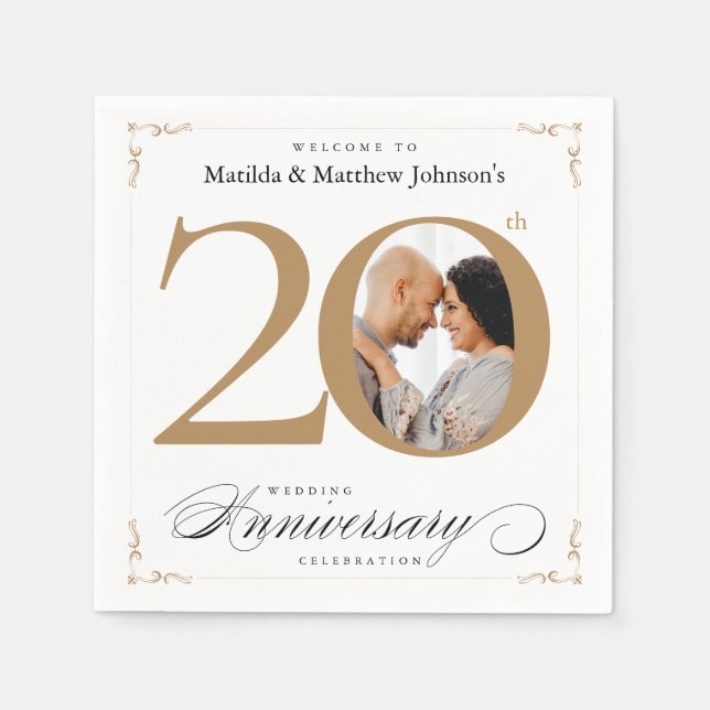 Classy Kalligraphie 20 Jahre Jubiläum White Gold Serviette (Vorderseite)