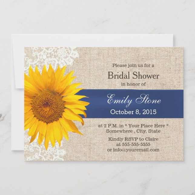 Classy Lace Sunflower & Burlap Brautparty Einladung (Vorderseite)