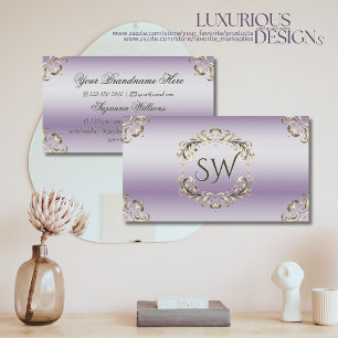 Classy Lavender Gold Verziert und Monogram Eleganc Visitenkarte