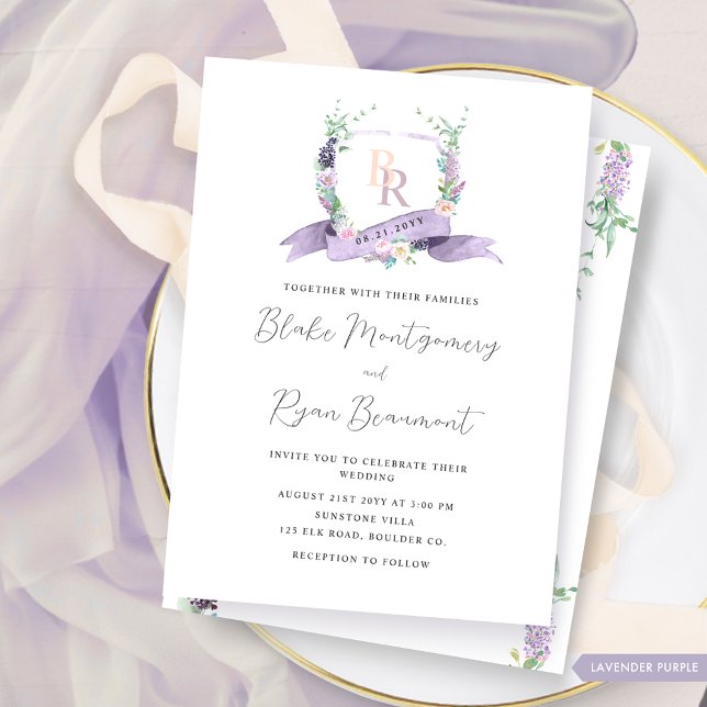 Classy Lavender, Lila, Pastel Monogram Wedding Einladung (Von Creator hochgeladen)