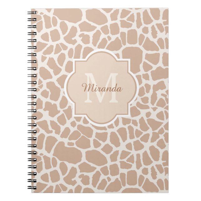Classy Light Brown Giraffe Print Monogram und Name Notizblock (Vorderseite)