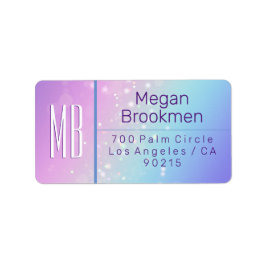 Classy Lila & Blue Bokeh Star Monogram Address Adressaufkleber