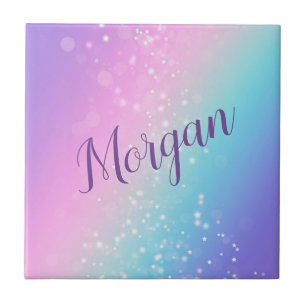 Classy Lila & Blue Bokeh Star, Name oder Monogramm Fliese