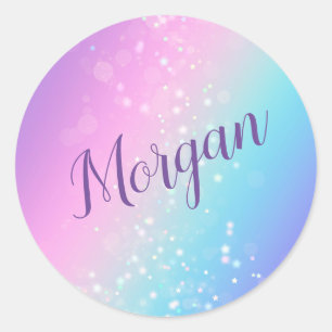 Classy Lila & Blue Bokeh Star, Name oder Monogramm Runder Aufkleber