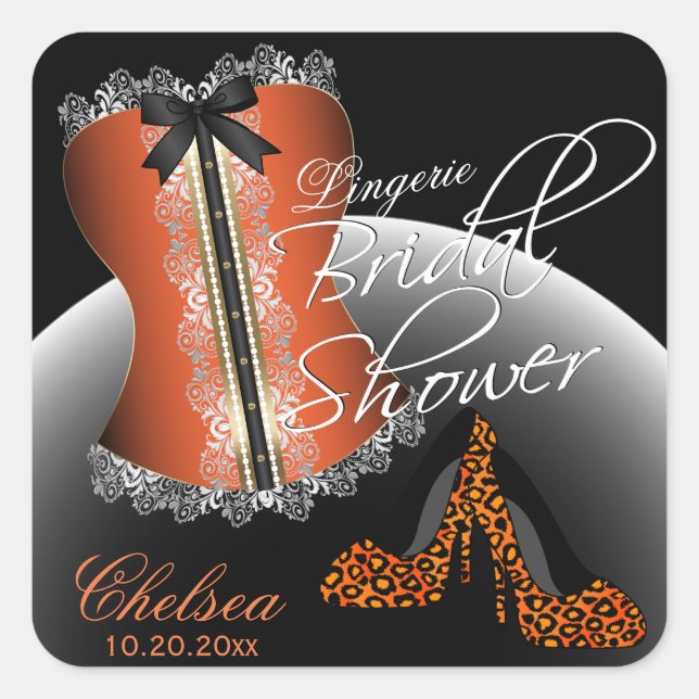 Classy Lingerie Brautparty | Orange Quadratischer Aufkleber (Vorderseite)