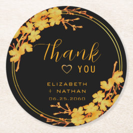 Classy Luxury Black Gold Floral Wedding Vielen Dan Runder Pappuntersetzer