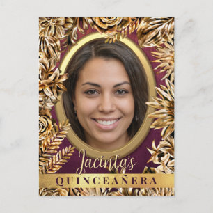 Classy Luxury Gold Floral Custom Foto Quinceañera Einladungspostkarte