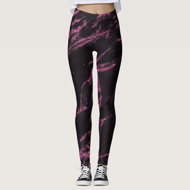 Classy Magenta Pink Black Marble Muster Leggings (Vorderseite)