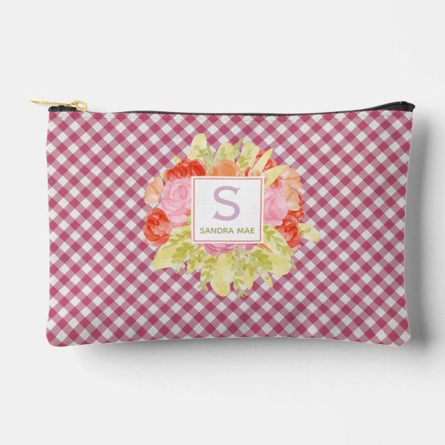 Classy Magenta Red Pink Gingham Karo Pattern Zubehörtasche (Vorderseite)