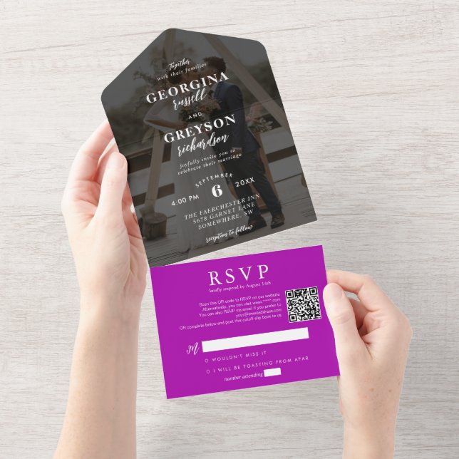 Classy Magenta UAWG QR Code Hochzeit All In One Einladung (Abreißen)