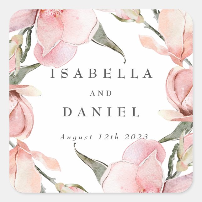 Classy Magnolia Custom Wedding Quadratischer Aufkleber (Vorderseite)