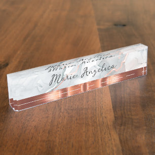 Classy Marble Gold Tone Monogram Desk Namplate Namensplakette