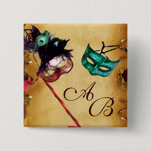 CLASSY MARDI GRAS MASQUERADE PARTY MONOGRAM BUTTON