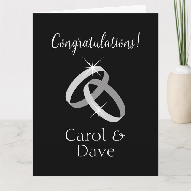 Classy mariage anneaux noir et blanc carte de voeu (Devant)