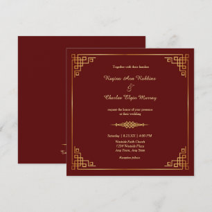 Classy Maroon Red Gold Rahmen Hochzeitseinladung Einladung