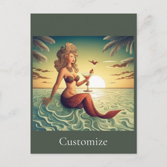 Classy Martini Mermaid Thunder_Cove Postkarte (Vorderseite)