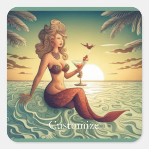 Classy Martini Mermaid Thunder_Cove Quadratischer Aufkleber